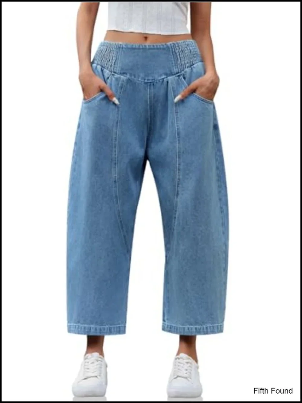Wide Leg Cropped Baggy Jeans Mid Rise Harem Denim Pants